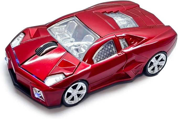 Wireless Sports Car Shaped Mouse Computer Mice Optical 2.4GHz with Headlight 1600DPI for PC Laptop MAC (Red)
