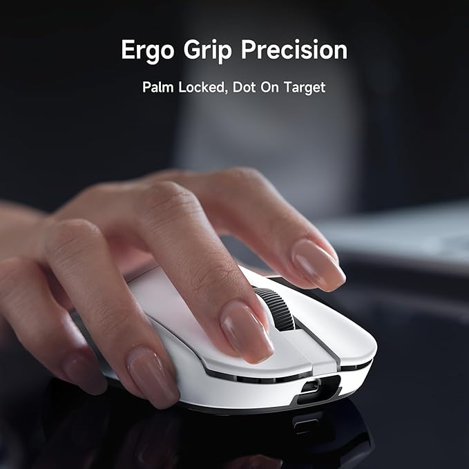 MCHOSE L7 Pro+ Wireless Gaming Mouse Esports, Ultra-Lightweight Mouse with 26K DPI, 650 IPS, 8K Polling Rate, Optical Switch, 7 Programmable Buttons, Tri-Mode Connection, 200H Battery, PC/Mac - White