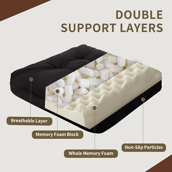 Recliner Cushions, 20x20x5 Inch Double Layer Design Chair Cushion, Soft Tufted Thickened Seat Cushions for Elderly, Black