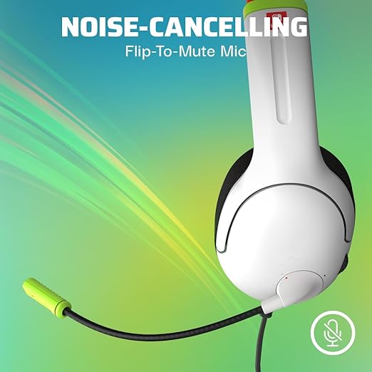 PDP AIRLITE Wired Headset, Officially Licensed Nintendo Switch/Lite/OLED, Lightweight Durable Headphones, 3.5mm audio jack, Noise-canceling Flip-to-Mute Mic, Mario Kart Radiant Racers, White/Red/Green
