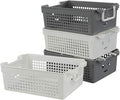 Stackable Plastic Storage Baskets/Bins Organizer with Handles, Set of 4 (White, Grey)