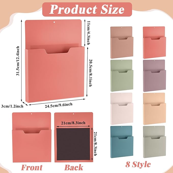 gisgfim 8 Pcs Magnetic Wall File Organizer Magnetic File Paper Holder Hanging Refrigerator Magazine Mail Holder for Planners Letters Documents Whiteboard Classroom Office Home (Retro,10 x 13 Inch)