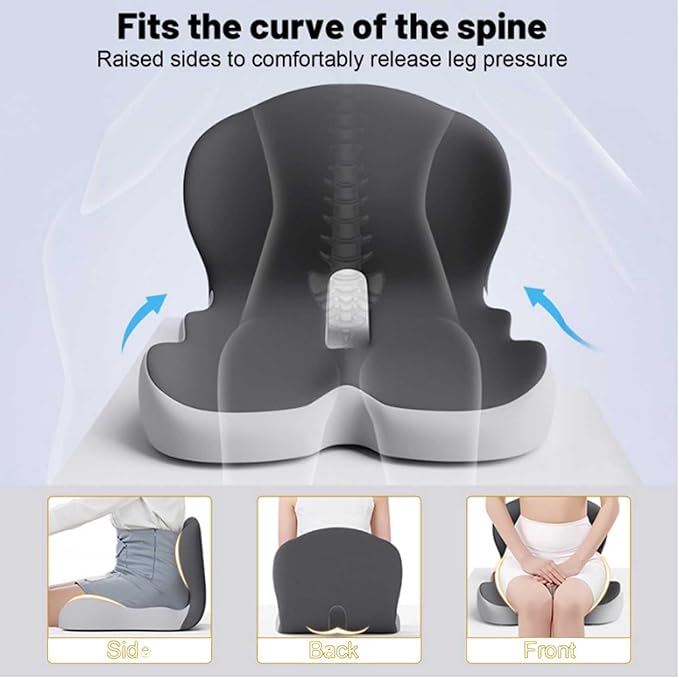 Memory Foam L-Shaped Integrated Seat Cushions, Back Cushion for Sciatica, Non-Slip Design, Machine-Washable Cover, for Car & Office(Blue)