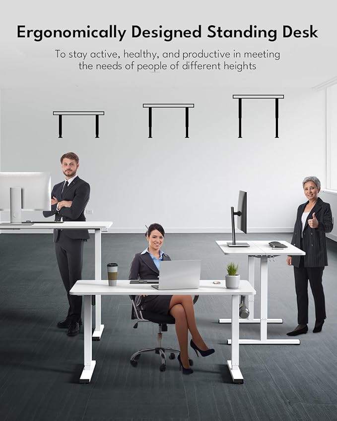 Standing Desk, Height Adjustable Electric Stand up Desk, 48 x 24 Inches Sit Stand Home Office Desk with Splice Board, White Frame/White Top