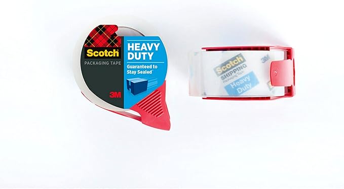 Scotch Heavy Duty Shipping Packing Tape,Clear,Shipping and Packaging Supplies,1.88 in. x 38.2 yd.,1 Tape Roll with Dispenser,(Pack of 12)