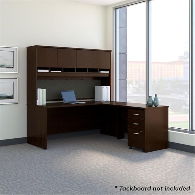 Bush Business Furniture Series C 72W L Shaped Desk with Hutch and Mobile File Cabinet in Mocha Cherry