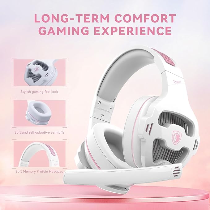 Pink Gaming Headset with Mic for PS5 PS4 Xbox Series X|S PC, Wired Gaming Headset with Noise Cancelling Microphone, Cute Gaming Headphones for Girls, Stereo PC Headset for Nintendo Switch