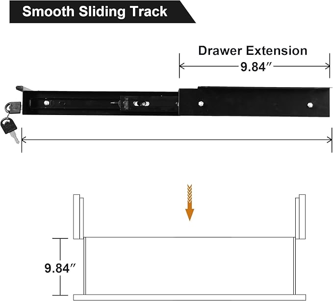 Frassie 17 Inch Under Desk Pull-Out Drawer with Lock Office Mounted Sliding Metal Pencil Drawer for Standing Desk