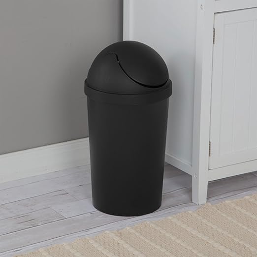 Sterilite 6 Pack SwingTop Wastebasket, Round Trash Can w/Swing Top Lid 3 Gallon, Black