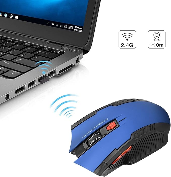 Mechanical Gaming 2.4G Mouse, 1000/1200/1600 3-Speed DPI Ergonomic Mouse with A USB Receiver, for Office/Home/Desktop/Computer/Notebook (Blue)