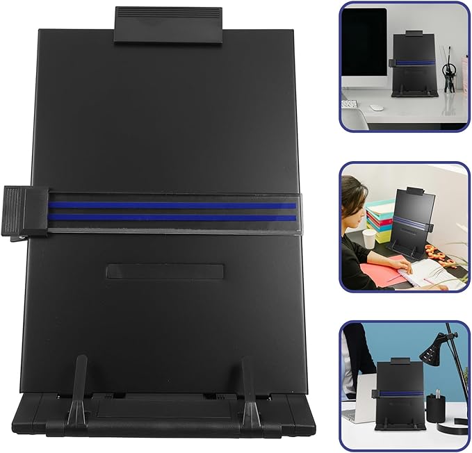 DOITOOL Adjustable Document Stand Desktop Copyholder with Clip Black Retractable Paper Holder for Office Reading and Typing Use