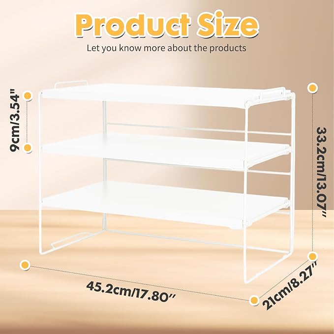 PowerKing Desk Shelf Organizer, 3-Tier Desktop Shelves with Wood Board, Adjustable Bookshelf Storage Rack for Home Office School Study Room (White Frame + White Wood)