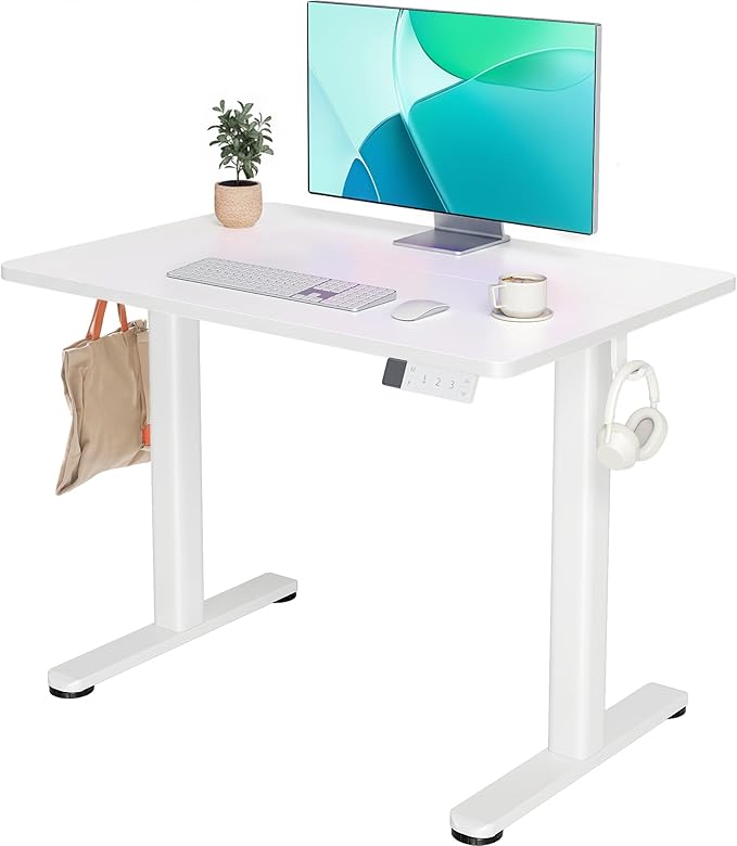YDN Electric Standing Desk Adjustable Height, 35 x 20 Inches Stand up Desk with Cable Management, Home Office Desks with Splice Board & White Frame, White Top