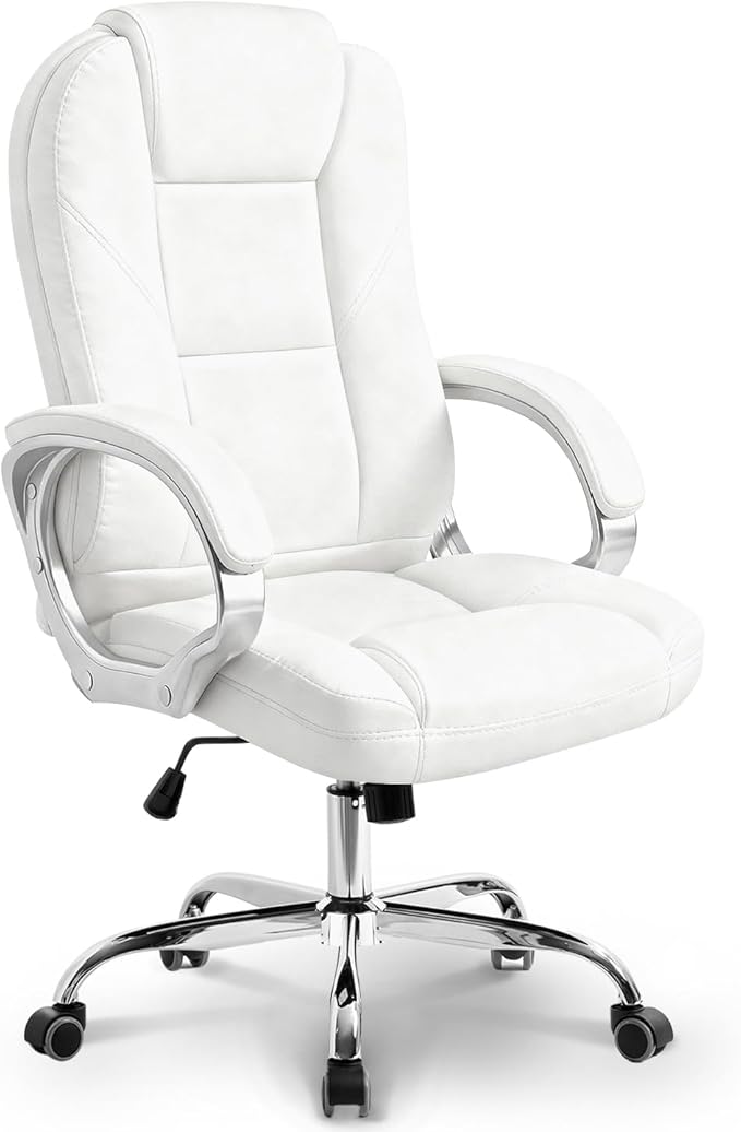 NEO Chair Office Desk Ergonomic Gaming Computer Chair High Back Adjustable PU Leather with Lumbar Support, Swivel Rolling Wheels, Executive Managerial Task Chair (White)