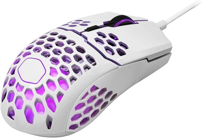Cooler Master MM711 60G Glossy White Gaming Mouse with Lightweight Honeycomb Shell, Ultraweave Cable, 16000 DPI Optical Sensor and RGB Accents