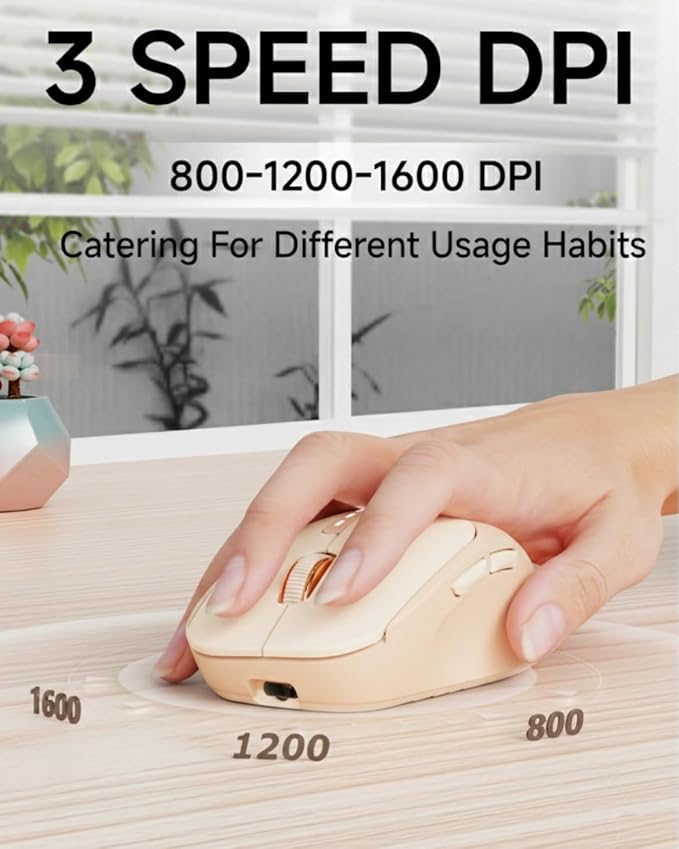 SEUNKWANG EWEADN Q5 Wireless Mouse, Bluetooth & 2.4G Quiet Computer Mouses with Battery Level Display, 1600 DPI, Ergonomic Office Mouse, 6 Button Portable Cute Computer Mouse for Laptop/PC/Mac - Pink