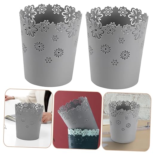 2pcs Mini Trash Cans Lids Desktop Office Home Slim Trash Bin Car Waste Container