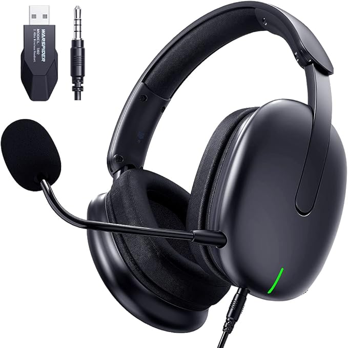WolfLawS TA82 Wireless Gaming Headset with Detachable Noise Canceling Microphone for PS5 PS4 PC, 2.4GHz USB Gamer Headphones with 7.1 Surround Sound, Memory Foam Ear Pads