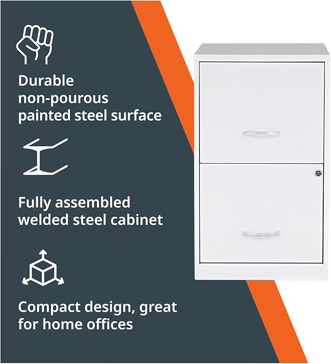 NuSparc 2 Drawer Locking Filing Cabinet | Pre-Assembled Steel Construction | Space-Saving Design is Perfect for Home and Small Office | Letter-Size | Assembled in North America