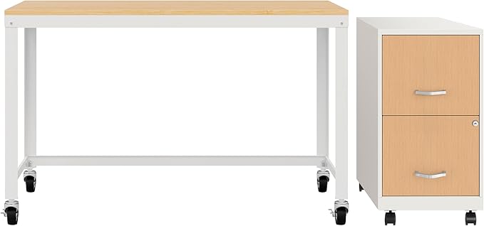 Hirsh Industries Space Solutions Home Office Metal Desk and Storage Set - White/Maple