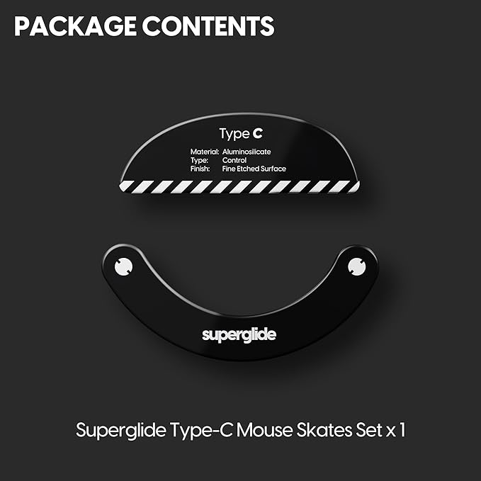 Superglide Glass Mouse Skates - Consistent Controllable Glide, Polished Round Edge, Super Balanced Gaming Mouse Feet with Durable Sole for Pulsar Xlite Series (Type-C, Black)