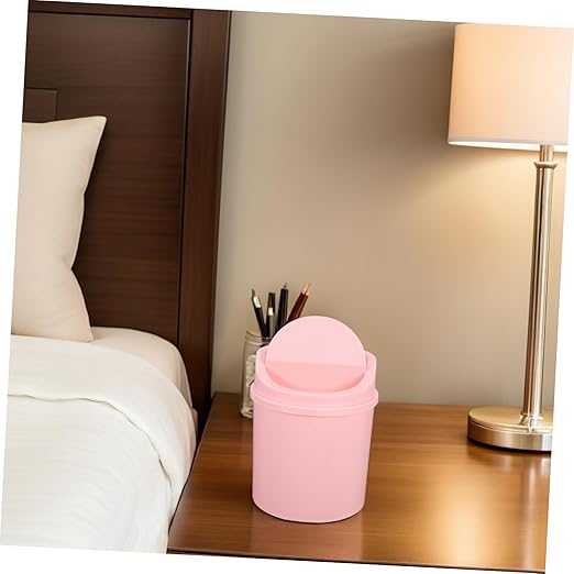 Amosfun Mini Desk Trash Can Small Waste Bin Desk Top Garbage Can Office Slim Swing Lid for Home Office