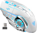AULA SC100 Silent White Wireless Mouse Rechargeable, RGB LED Backlit, DPI Adjustable, 2.4G Wireless Optical Computer Gaming Mice with USB Receiver, Punk Cool Mouse for Office/Games