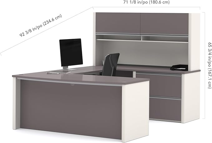 BESTAR Connexion U-Shaped Workstation with Two Oversized Pedestals, Slate/Sandstone