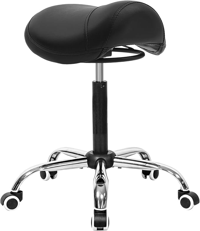 Saddle Salon Stool with Wheels,Heavy Duty Adjustable Rolling Stool for Barber, Tattoo, Nail,Spa，Dentist(Black)