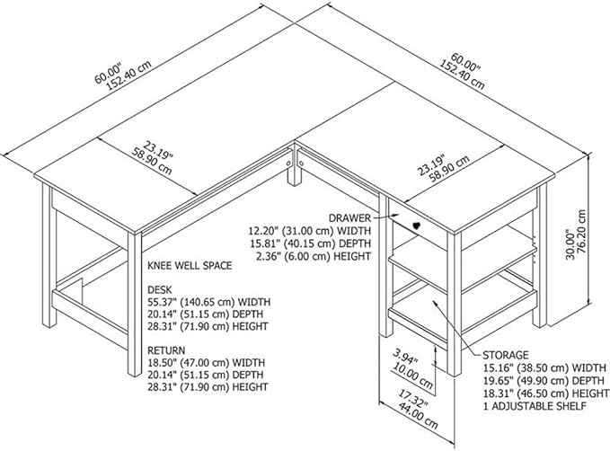 UrbanPro 60W L Shaped Computer Desk, Shiplap Gray/White Finish, Engineered Wood, Modern Farmhouse Style with Storage Shelves and Drawer, Home Office Corner Desk