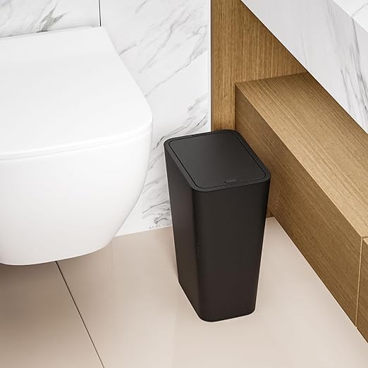 Yieach 12L Black Slim Bathroom Trash Can with Lid,3.17 Gallon Pet/Dog Proof Kitchen Trash Can,Rectangle Thin Garbage Can,Covered Waste Basket,Narrow Small Plastic Trashcan for Room,Bedroom,Office,3PCS