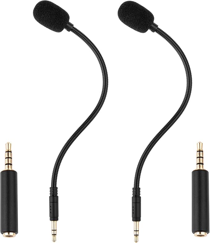 Smays 3.5mm Microphone Replacement for PC, Gaming Headset Turtle Beach, Laptop, Computer, PDP Afterglow AG6, GoPro Insta360 One RS Camera - External Mic Plug-in Gooseneck, 2-Pack