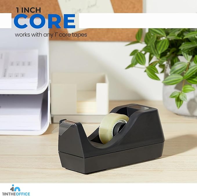 1InTheOffice Tape Dispenser Desk, Desktop Tape Dispenser, Black 2 Pack (Tape Dispenser)