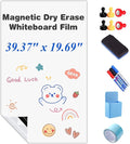 Self-Adhesive Dry Erase Whiteboard Sticker, 39.37" x 19.69" Magnetic Receptive White Board Wall Film, No Ghosting, Easy Write & Clean | Peel & Stick for Office, Home & Classroom,Incl. Accessories