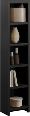 Prepac Moda 80" Tall 5-Tier Narrow Bookcase in Black, Modern Storage Accent Bookshelf with 3 Adjustable Shelves for Home, Office, Living Room, Bedroom