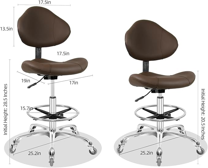 Rolling Swivel Drafting Chair Adjustable Heavy Duty (400lbs) Lumbar Support Task Chair for Home Desk Studio Design Lab(Triangular Back Coffee)