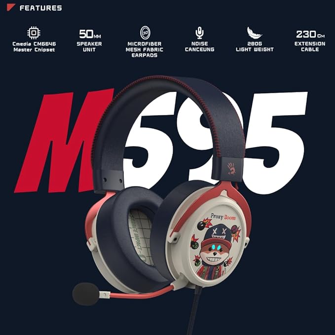 Bloody M595 HybridCore Gaming Headset - Proxy Boom Edition - Cmedia CM6646, HybridCore Precision, Noise Cancelling Mic, 280g Lightweight, 3D Protein Leather Cushions