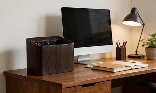 Countertop Trash Can, Mini Desktop Trash Can Open Top 0.5 Gal/2 L(with 90 Bags), Dark Wood Grain Small Plastic Tabletop Garbage Cans, Tiny Desktop Waste Basket for Office, Bedroom, Car