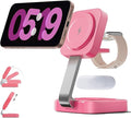 RYND 2026 Traveling Wireless Magnetic Fast Charging Station,3 in 1 Charger with i Phone 17 16 15 14 13 12 Pro Max Plus,Apple Watch Series & Air pod 4 3 2 Pro-Gifts for Wife & Husband(Rose Red)