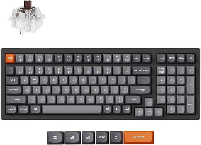 Keychron K4 Max QMK Wireless Custom Mechanical Keyboard, 96% Layout Tri-Mode Bluetooth 5.1/2.4G/USB-C Programmable White Backlight, Super Brown Switch NKRO Gaming Keyboard for Mac/Windows/Gamers