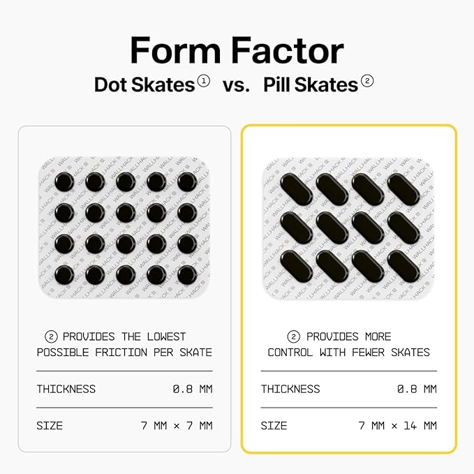 Wallhack PTFE Pill Mouse Skates | Premium Universal Skates for Gaming Mice | Ultra-Smooth Glide on Cloth & Glass Pads | Customize Speed & Control | Fast, Easy to Apply | Yellow