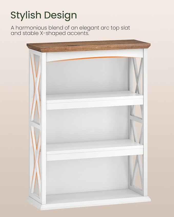CHOEZON 4-Tier Bookcase, 42.9" Floor Standing Organizer Shelf, Corner Book Stand, Metal Frame, for Study, Bedroom, Living Room, White and Walnut TSJ01WL