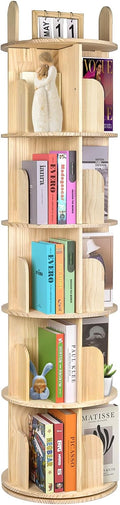 Kryonix Rotating Bookshelf, Solid Pine Wood Spinning Bookshelf Tower 5 Tier, 360° Revolving Bookcase for Kids, Multi-Functiona Corner Round Turning Book Shelf Organizer for Small Spaces