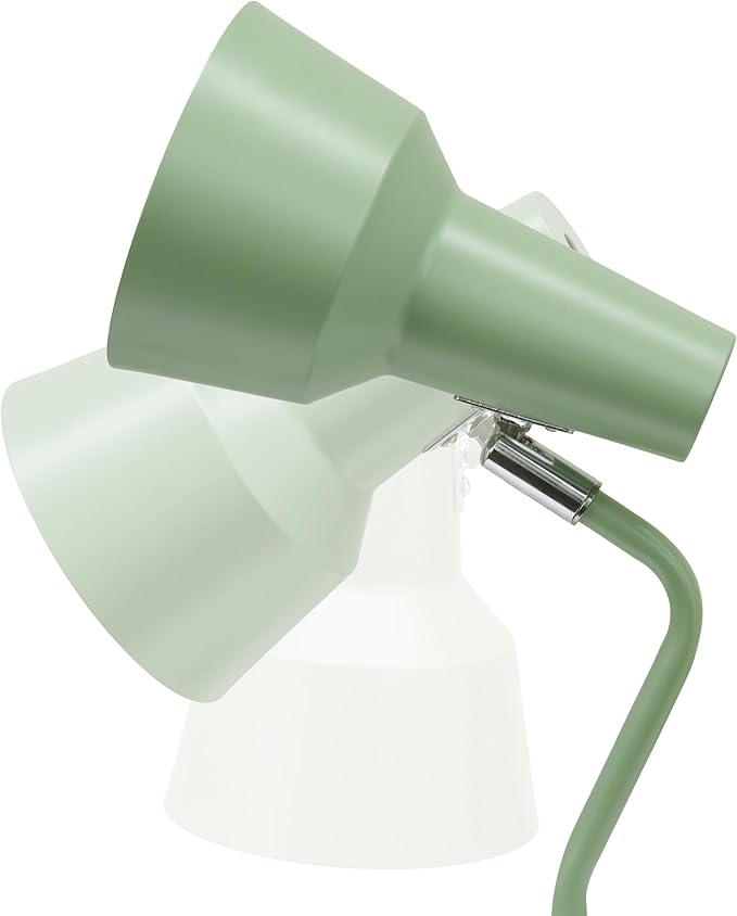 Simple Designs LD1072-SGE 15.2" Sleek Essentials Metal Cone Shade Desk Lamp with Adjustable Shade and Dual USB Ports, for Office, Desk, Nightstand, Dorm, Sage Green