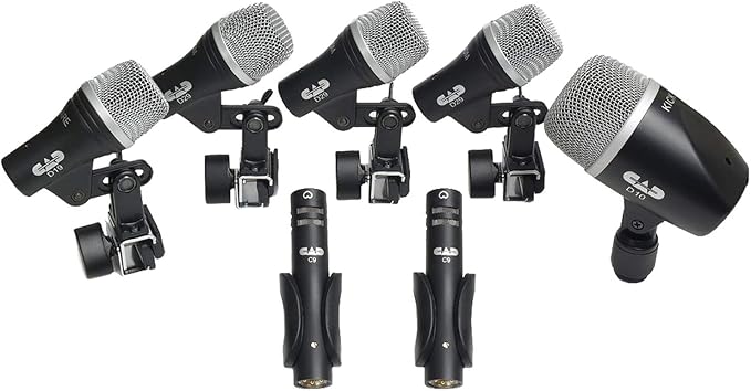 CAD Audio Stage7 Premium 7-Piece Drum Instrument Mic Pack with Vinyl Carrying Case + 7 On Stage Microphones Cables, 20 Feet