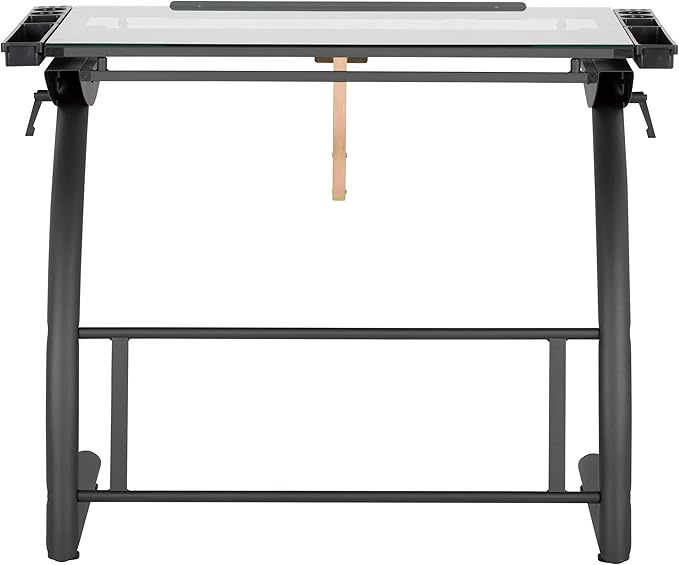 SD Studio Designs Triflex Drawing Table, Sit to Stand Up Adjustable Office Home Computer Desk, 35.25" W X 23.5" D, Charcoal Black/Clear Glass