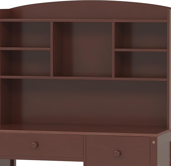 40" Home Executive Desk and Upholstered Chair Set with Bookshelf,Vintage Style Computer Desk with 4 Drawers & Storage Shelf,Study Set for Office, Bedroom or Living Room (Espresso)