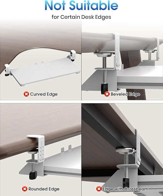 Large Keyboard Tray Under Desk, Pull Out Keyboard & Mouse Tray with Adjustable C-clamp, 25.6(31.5 Including Clamps) x 11.8 Inch Slide Out Computer Keyboard Drawer Mouse Tray for Typing, White