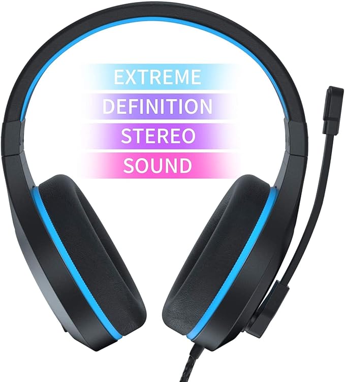 Anivia MH601 Blue Headphones with Microphone Wired Headset with Active Noise Canceling Microphone, 3.5mm Audio Jack Stereo Headphone (Game/Work/School)