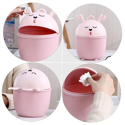 Slim Trash Can Lid Waste Bin for Kitchen Cartoon Desktop Trash Can Recycle Bin Litter